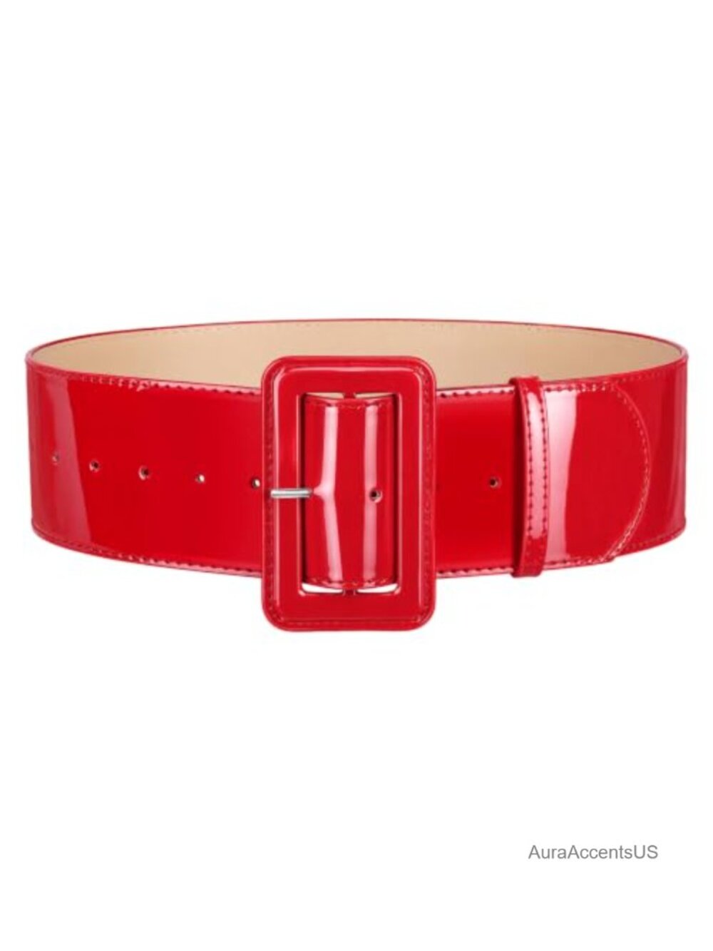 Wide Patent Leather Belt Square Buckle Waist Cinch for Dresses 3" Width
